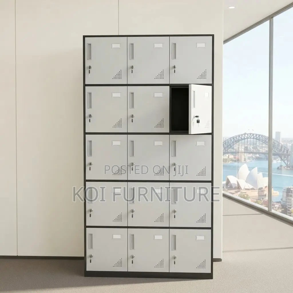 Office Cabinet; Fifteen Lockers Grey Office Files Documnets Cabinet