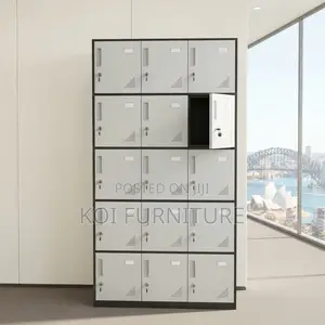 Office Cabinet; Fifteen Lockers Grey Office Files Documnets Cabinet