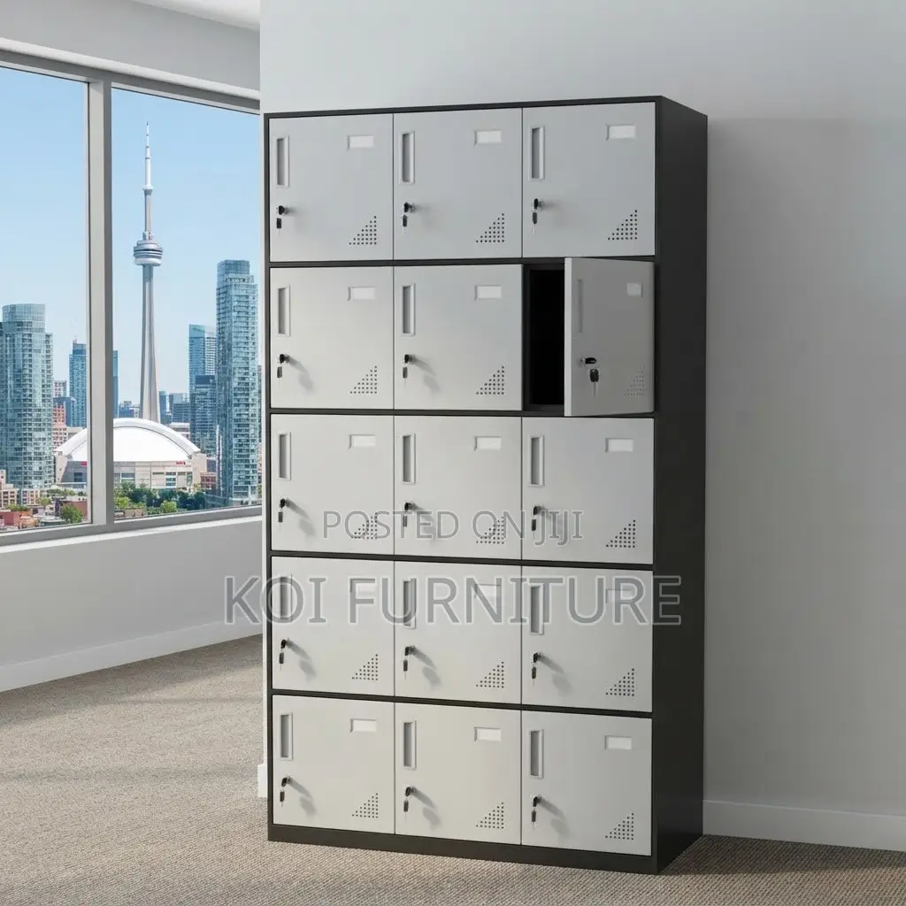 Office Cabinet; Fifteen Lockers Grey Office Files Documnets Cabinet
