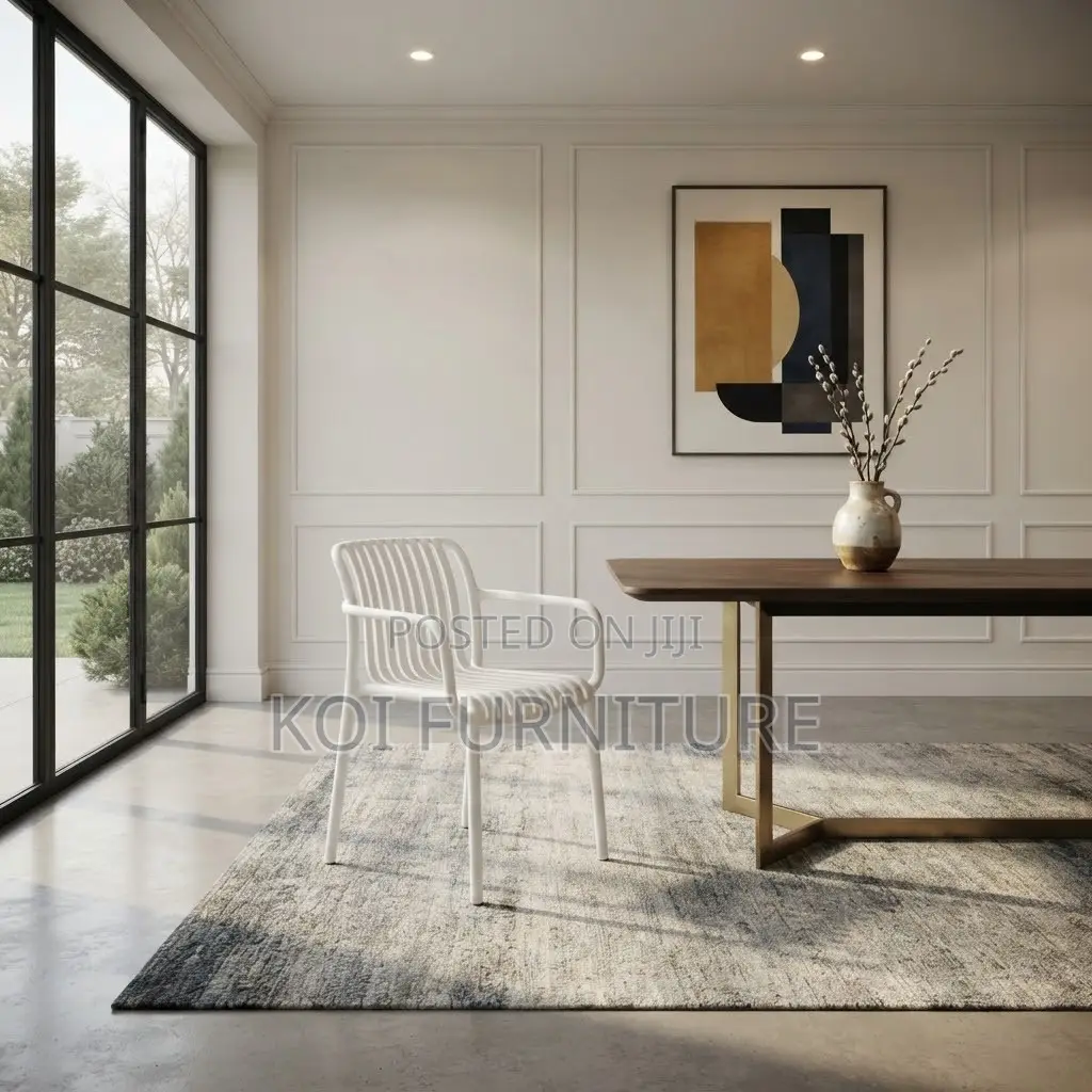 Dining Chairs; White Mid Backrest Home Dining Chairs With Armrests