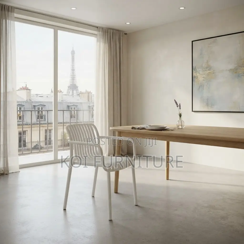 Dining Chairs; White Mid Backrest Home Dining Chairs With Armrests
