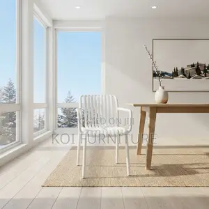 Dining Chairs; White Mid Backrest Home Dining Chairs With Armrests