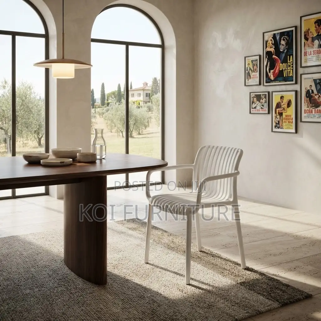 Dining Chairs; White Mid Backrest Home Dining Chairs With Armrests