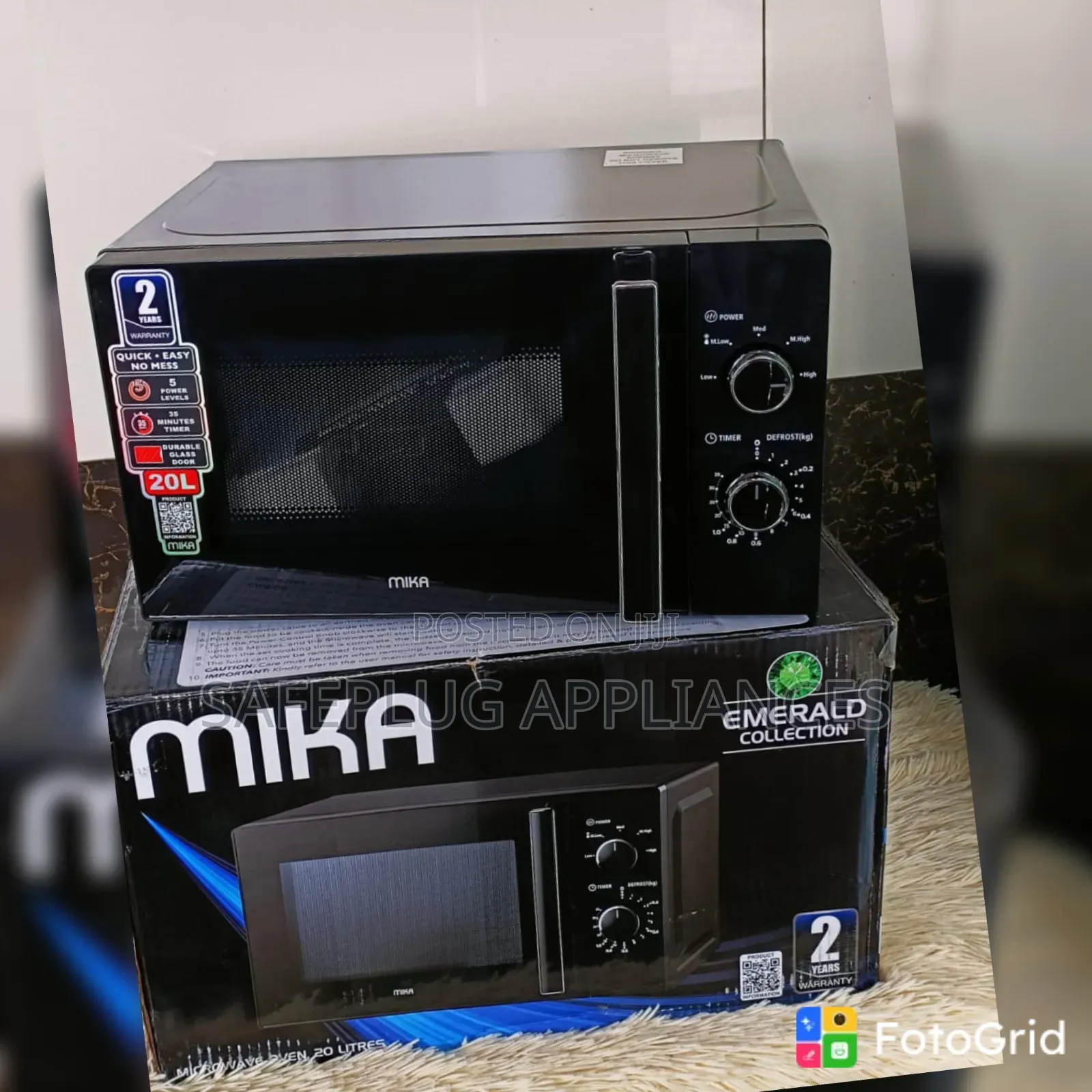 Mika Black 20L Manual Microwave for Home Kitchen Use
