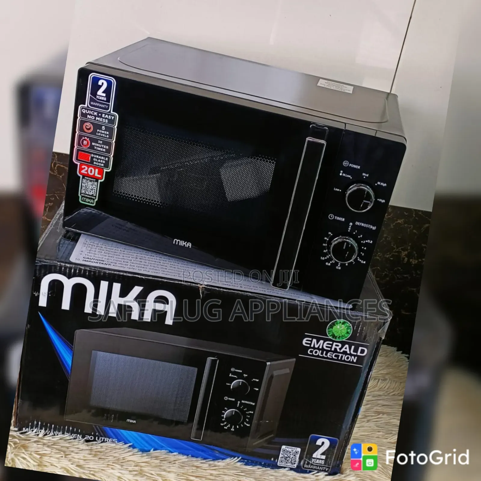Mika Black 20L Manual Microwave for Home Kitchen Use