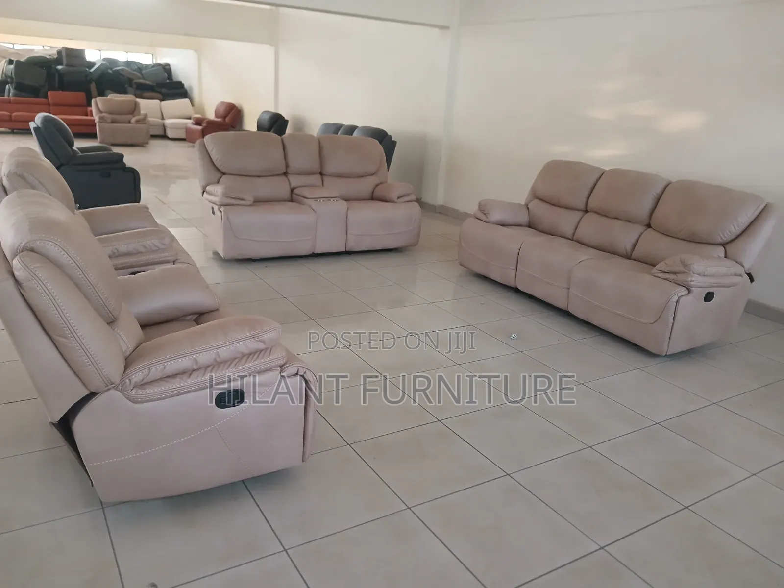 Premium 7 Seater Cream Recliner Sofa Set.