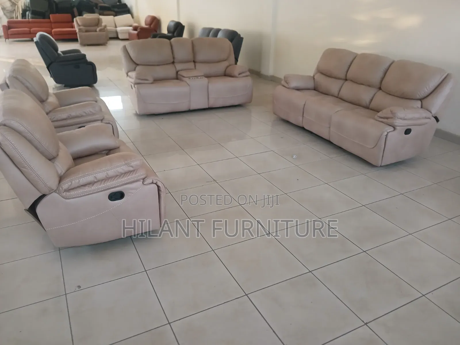 Premium 7 Seater Cream Recliner Sofa Set.