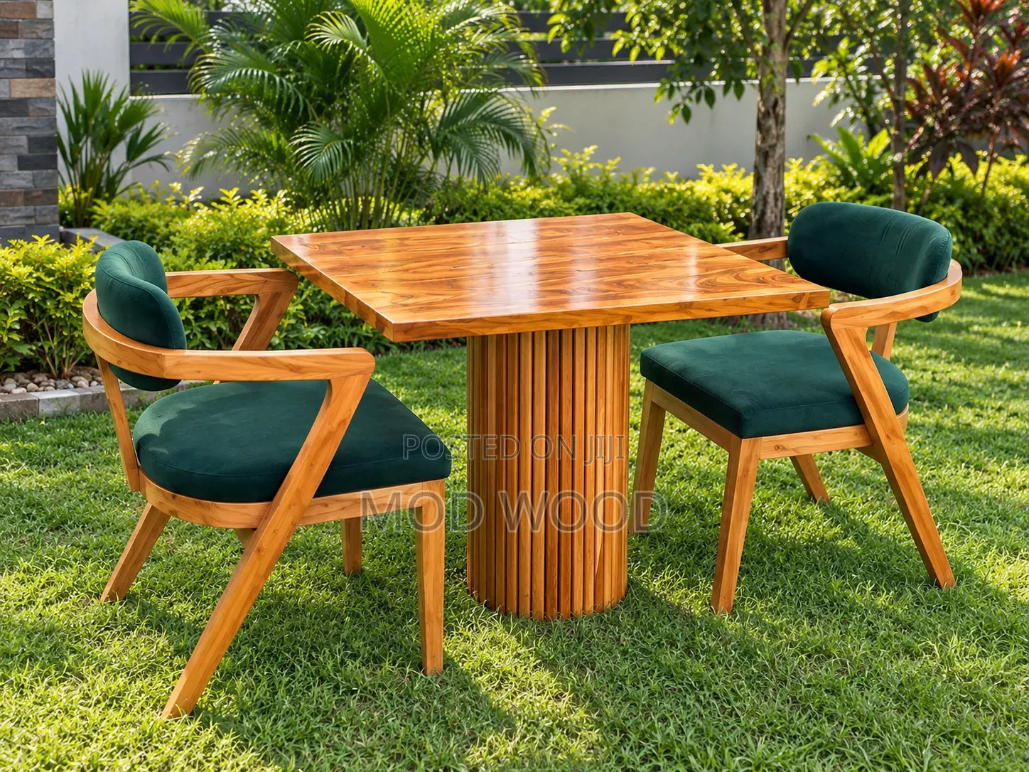 Two Seater Artisan Fluted Wood Dining Set