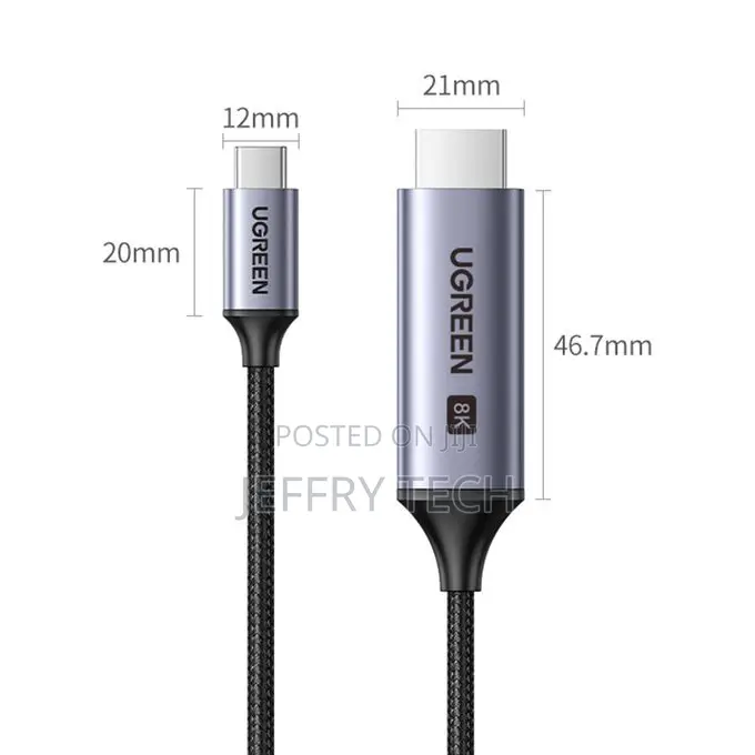 Ugreen USB-C to HDMI 2.1 Cable, Grey (1YR WRTY)