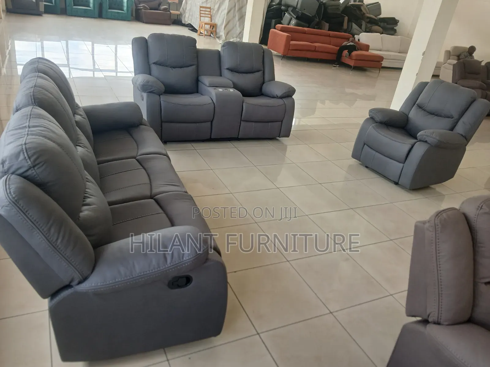 Gray Modern Fabric 6-Seater Imported Recliner Sofa