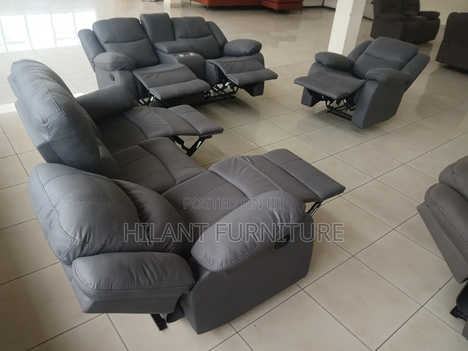 Gray Modern Fabric 6-Seater Imported Recliner Sofa