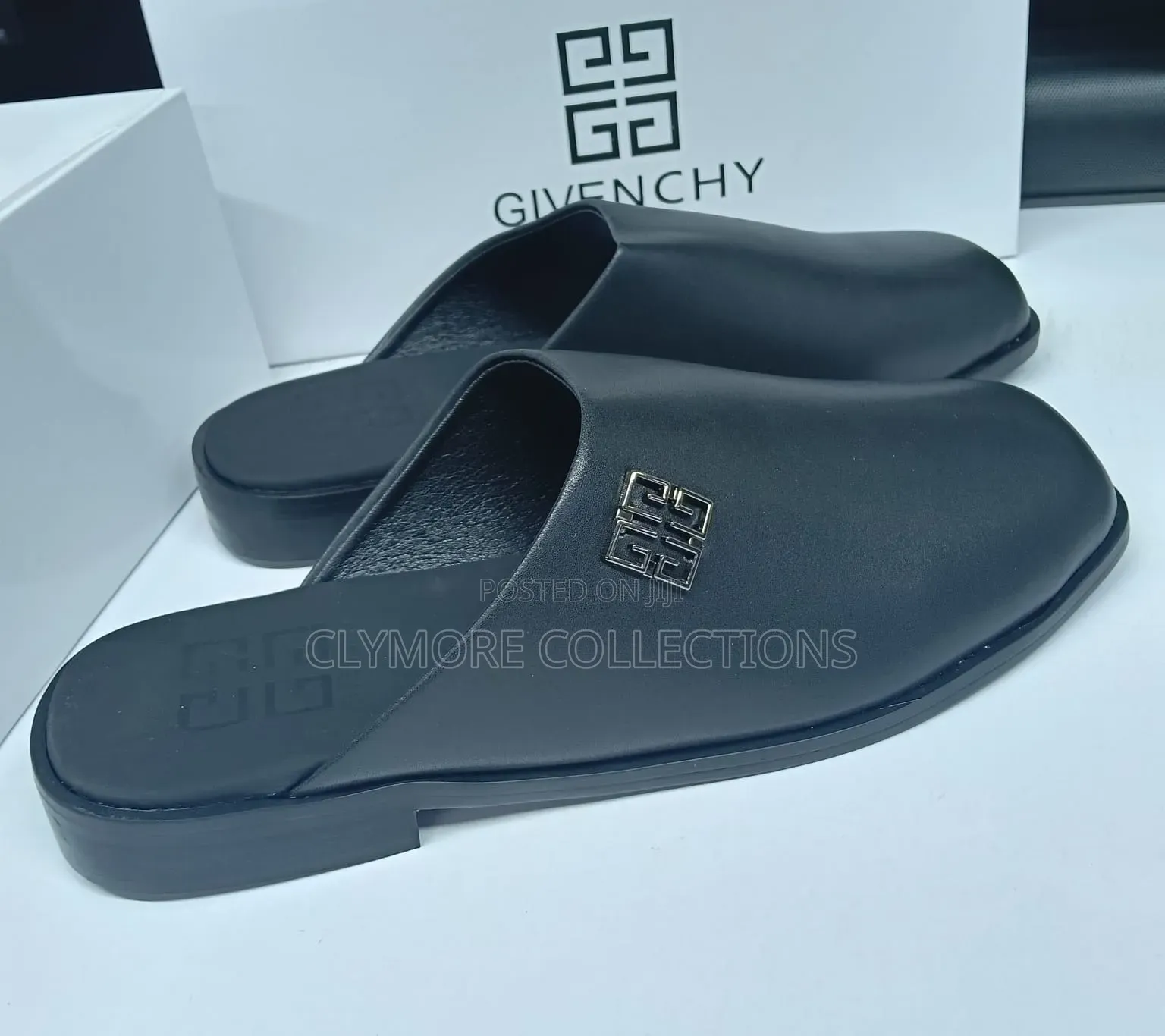 Premium Men's Givenchy Black Leather Mules – Sizes 39 to 45