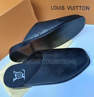 Designer Louis Vuitton Black Leather Mule Slides for Men