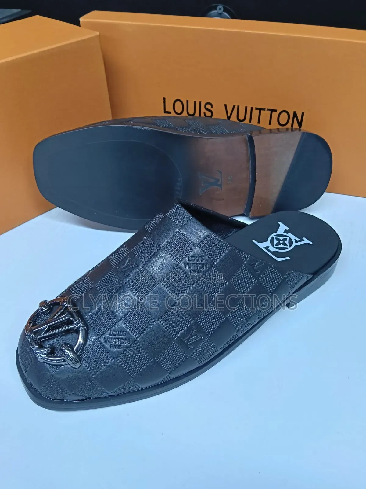 Executive Louis Vuitton Black Leather Mule Slides for Men