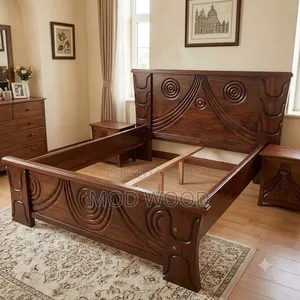 Grand Aura Spiral Carved 5*6ft Solid Wood Bed Frame