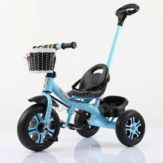 **Kids Tricycle With Push Handle Basket – Blue **