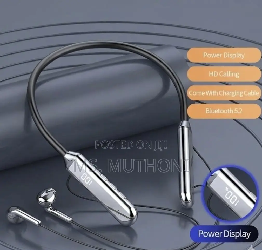 Wireless Bluetooth Neckband Earphones With a Digital Battery Display.