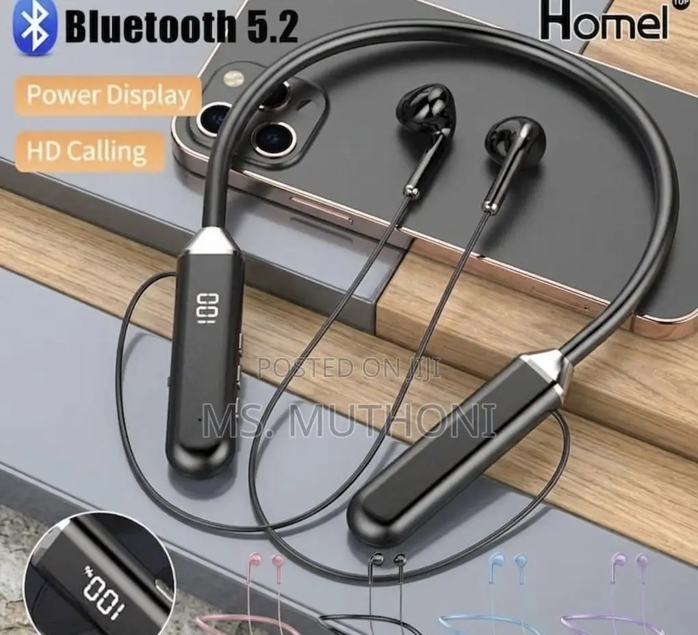Wireless Bluetooth Neckband Earphones With a Digital Battery Display.