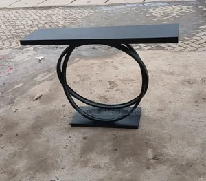 Black Wooden Console With Metal Frame.
