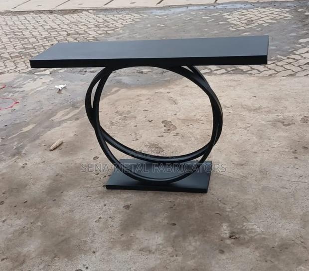 Black Wooden Console With Metal Frame.