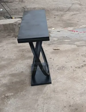 Black Wooden Console With Metal Frame.