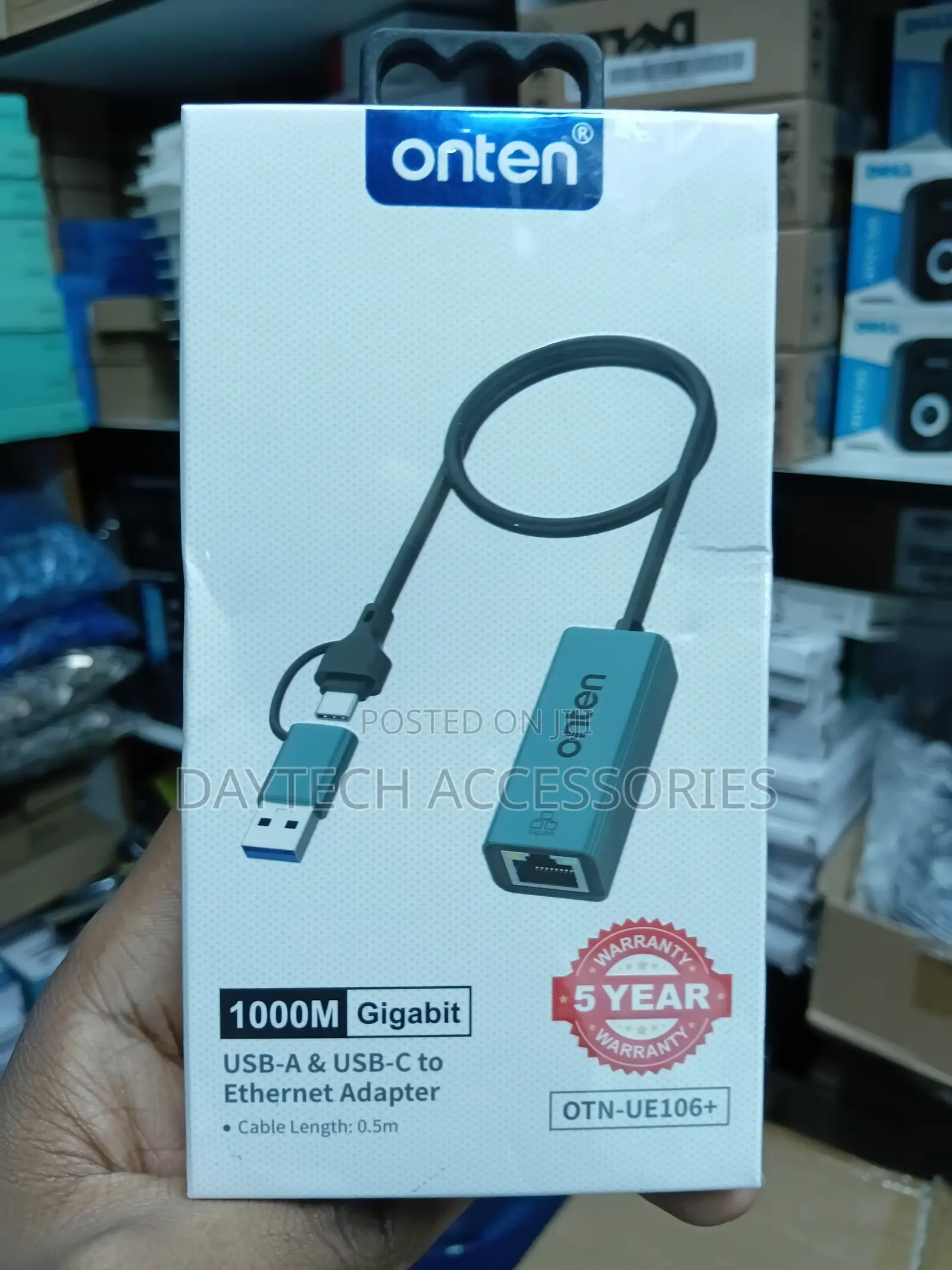 Onten Universal USB-A/USB-C to Ethernet Adapter.