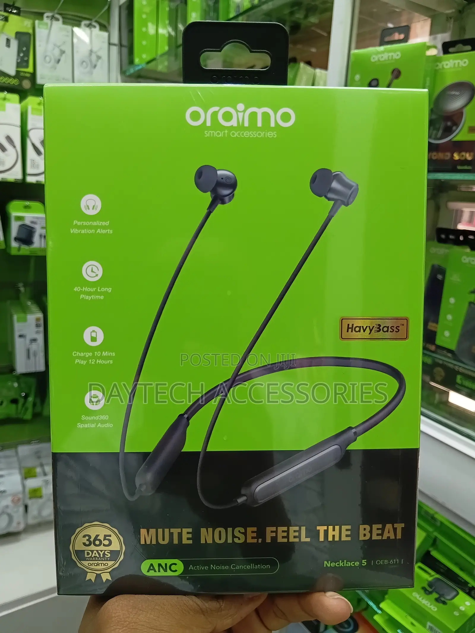 Oraimo Necklace 5 (OEB-611) ANC Bluetooth Neckband Earphones.