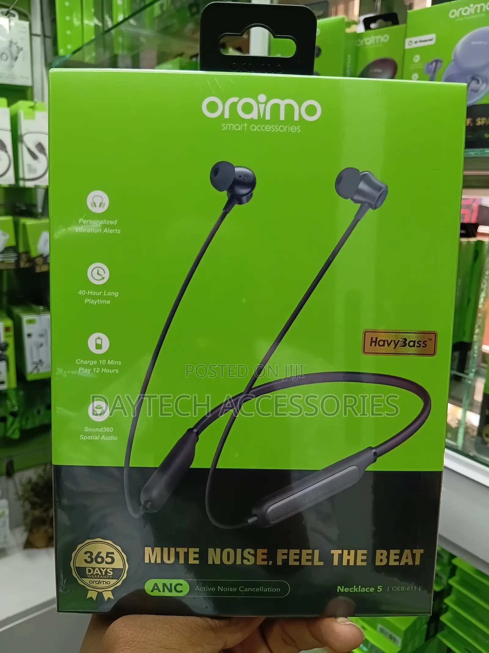 Oraimo Necklace 5 Wireless ANC Neckband Earphones - Black