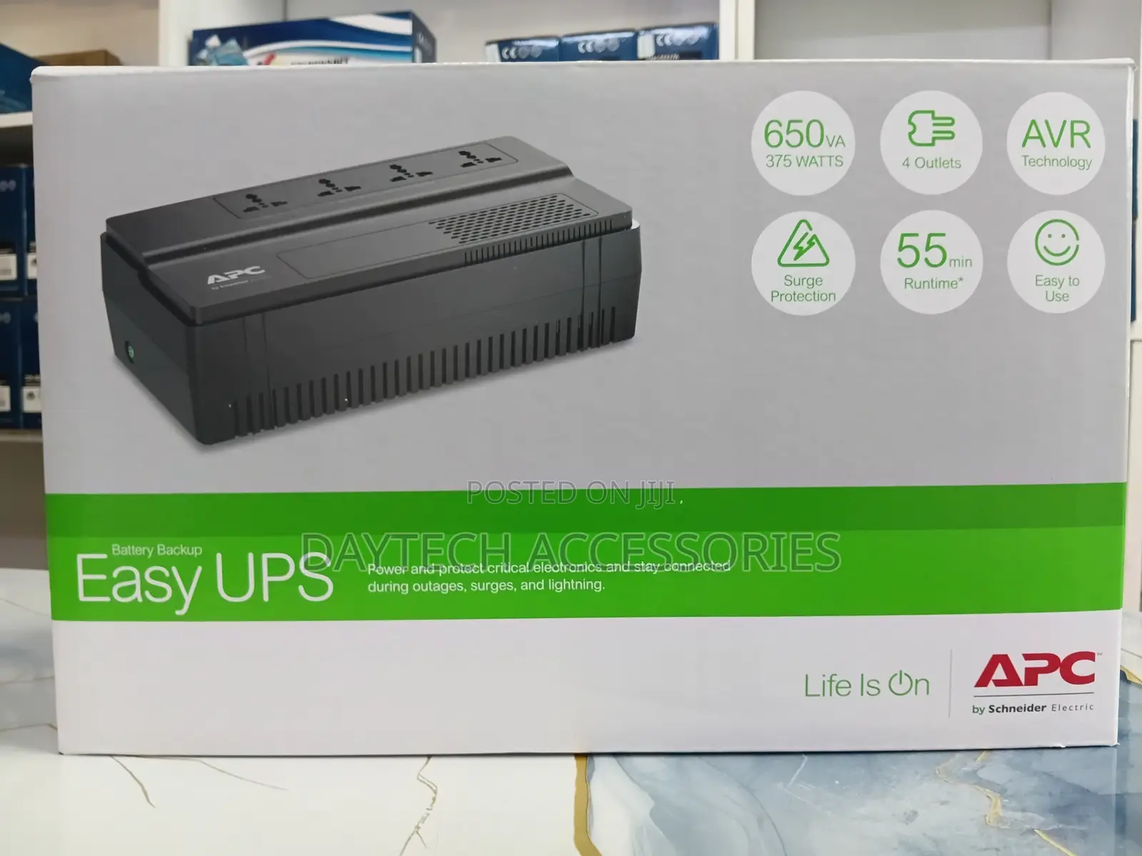 APC EASY UPS 650VA 375W Battery Backup Surge Protection - Black