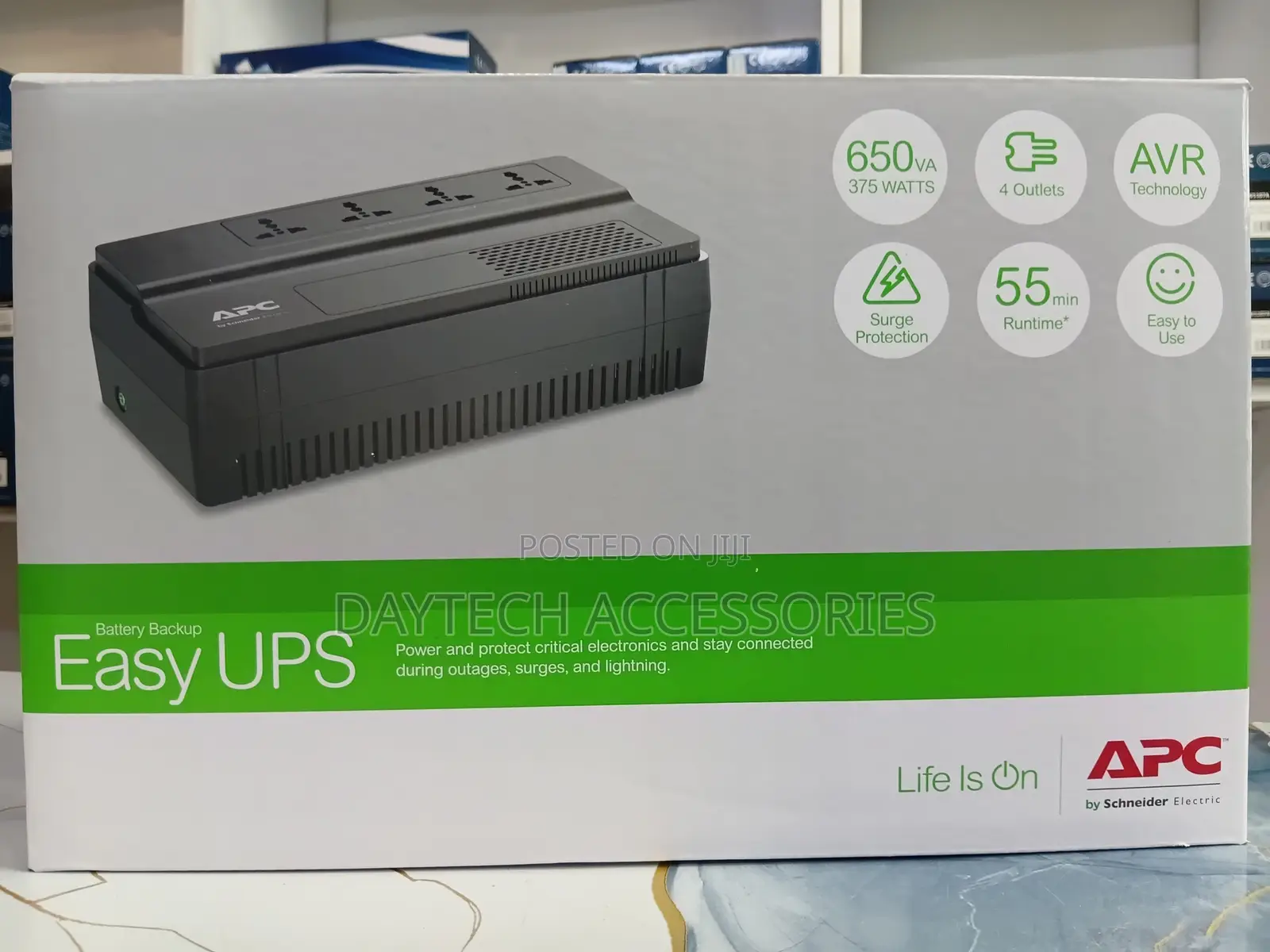 APC EASY UPS 650VA 375W Battery Backup Surge Protection - Black