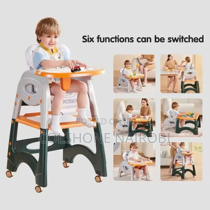 3-in-1 Convertible Baby High Chair Toddler Feeding Seat With Wheels