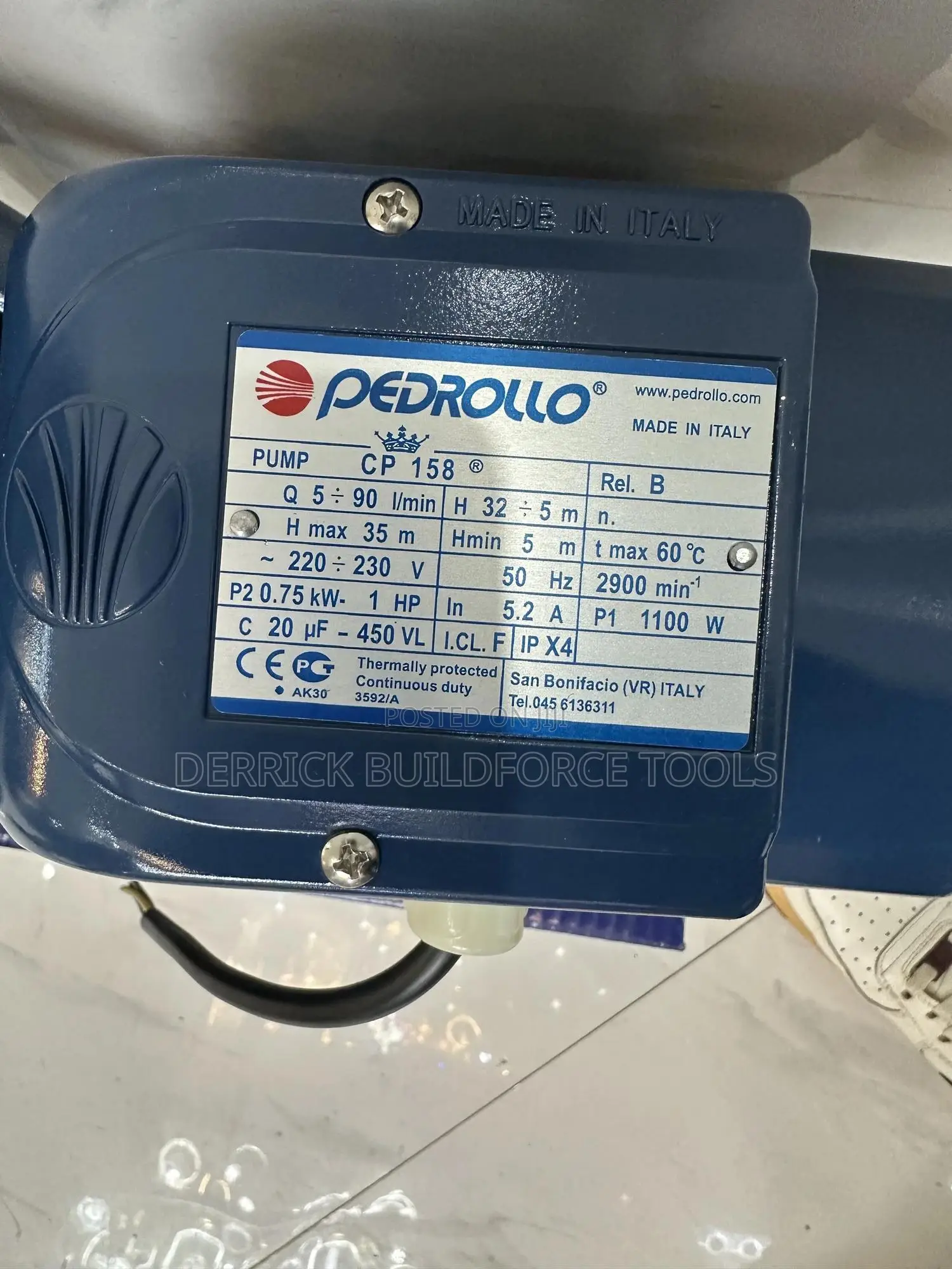 Pedrollo 1hp/0.75kw Cp 158 Centrifugal Electric Water Pump