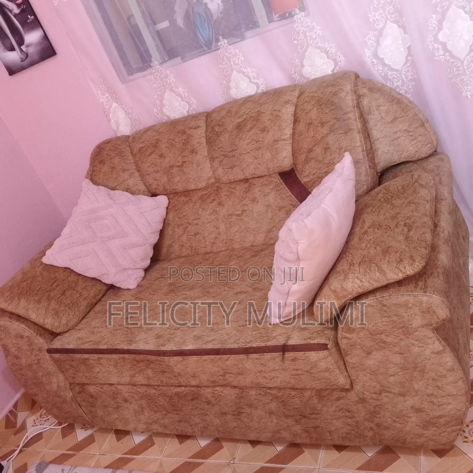 2 Seater Brown Fabric Sofa, Clean and comfortable.used for 5 Months