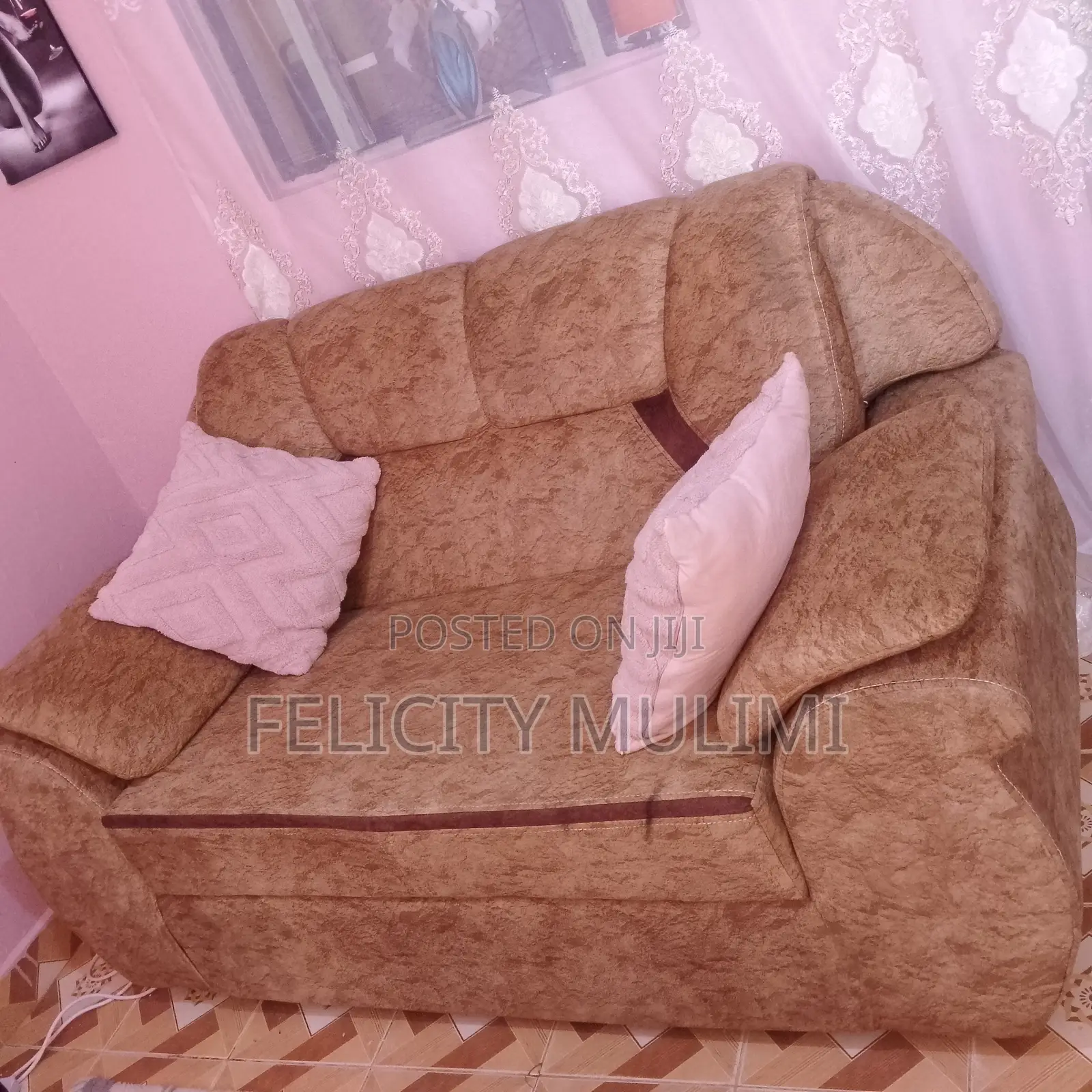 2 Seater Brown Fabric Sofa, Clean and comfortable.used for 5 Months