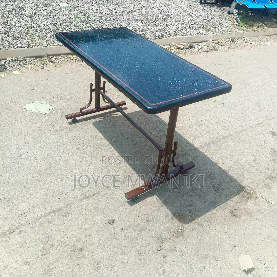 Restaurant Table 4 by 2 Black Marble Table and Brown Frame 
