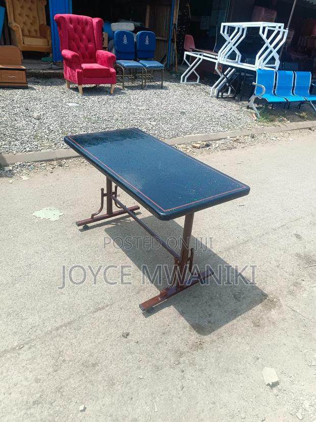 Restaurant Table 4 by 2 Black Marble Table and Brown Frame - main view