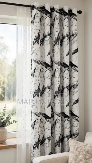Black White Abstract Leaf Curtain