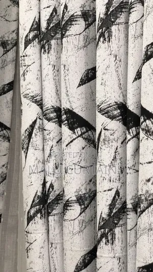 Black White Abstract Leaf Curtain