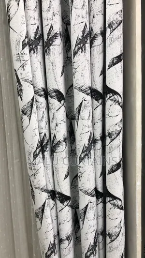 Black White Abstract Leaf Curtain