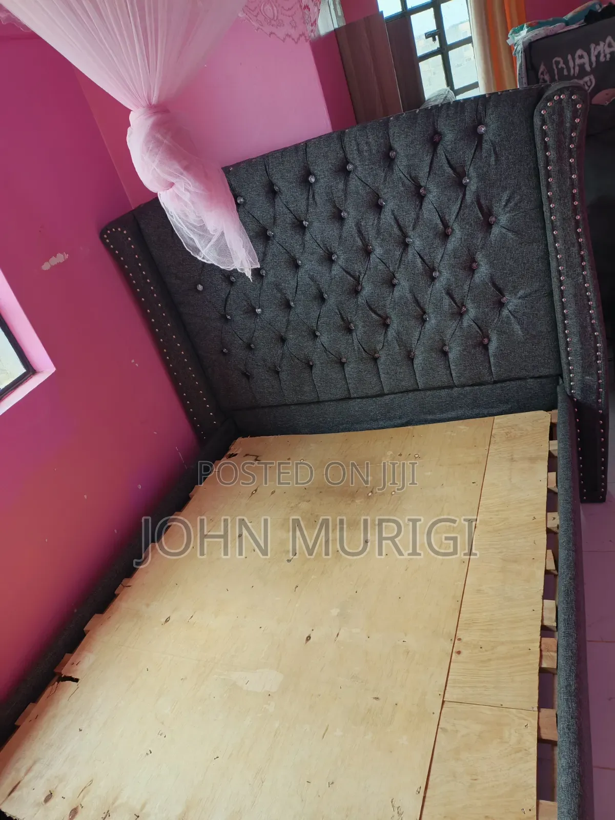Black Vertical Tufted Haven Wingback Bed – Modern Chic Velvet Design
