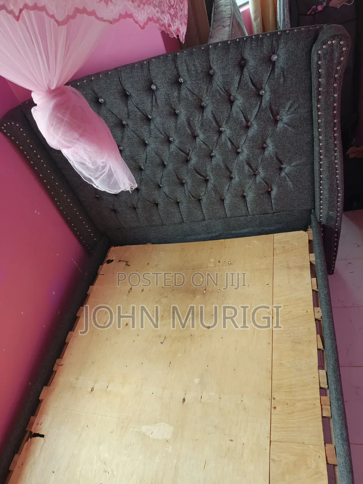 Black Vertical Tufted Haven Wingback Bed – Modern Chic Velvet Design