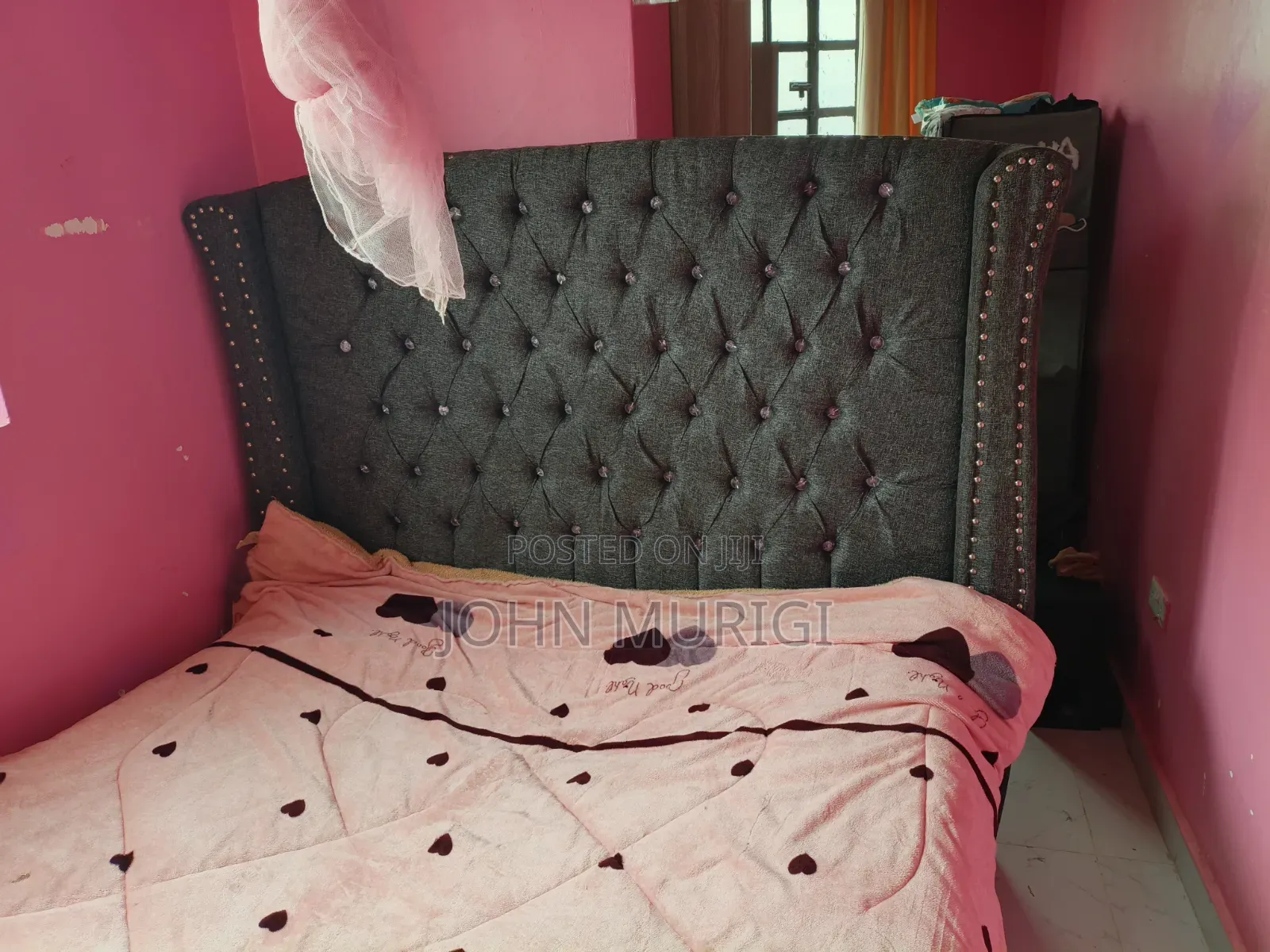 Black Vertical Tufted Haven Wingback Bed – Modern Chic Velvet Design