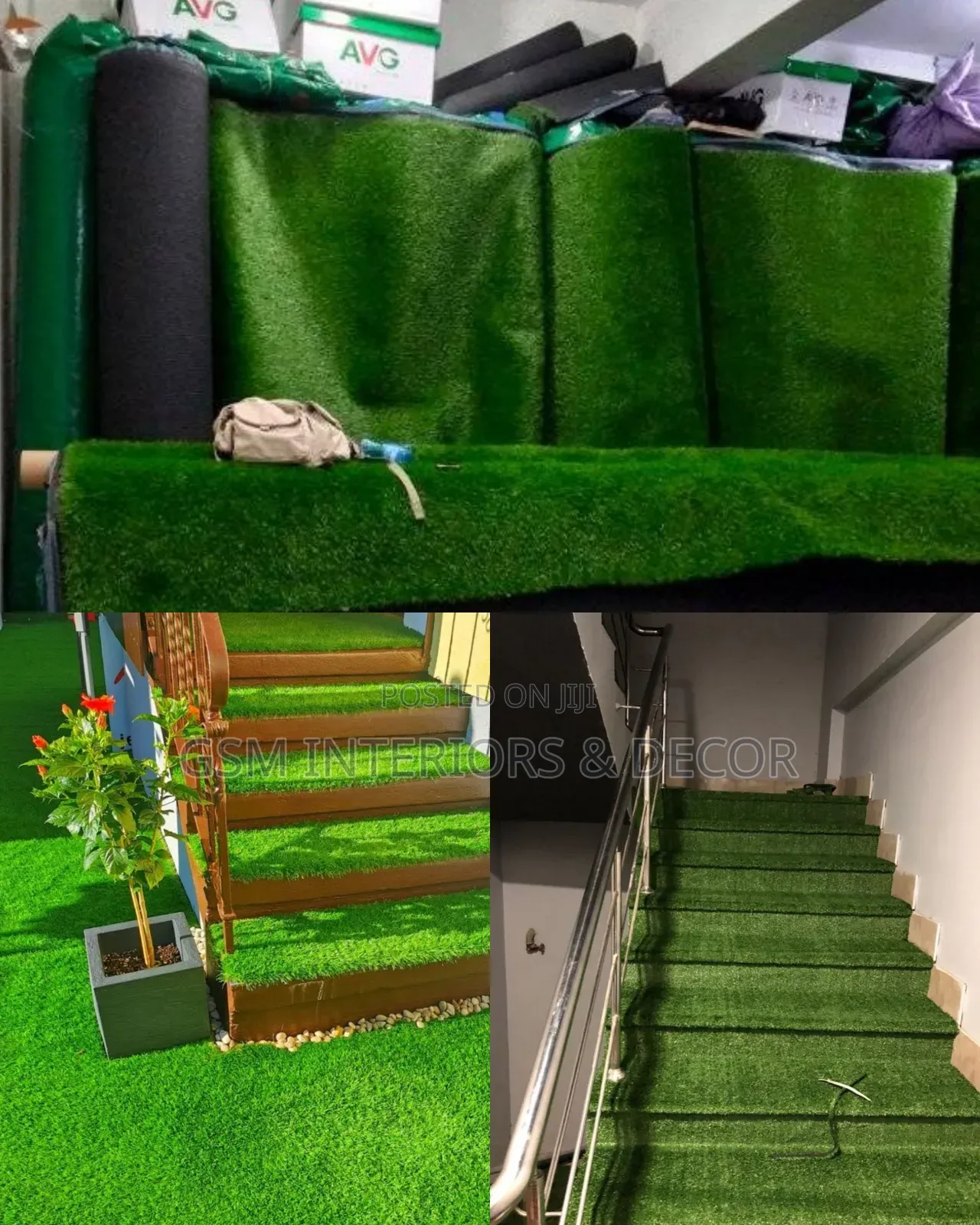 Artificial Green Grass Carpets in Rolls and Acsending Stairs