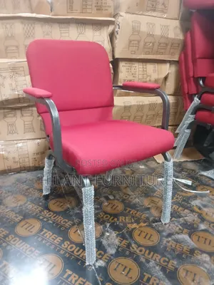 Red Fabric Padded Conference Chair With Armrests