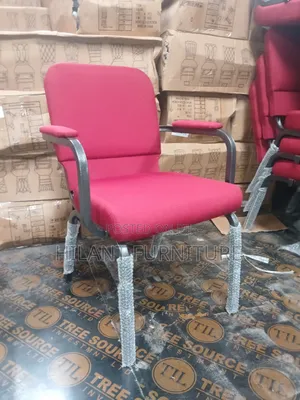 Red Fabric Padded Conference Chair With Armrests