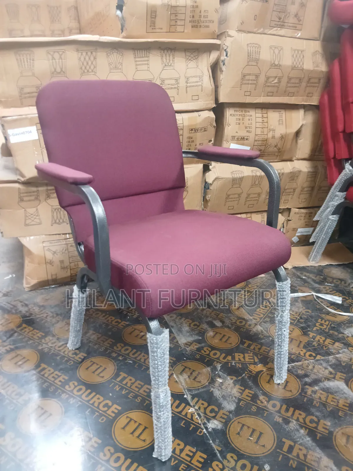 Maroon Fabric Conference Chair With Armrests