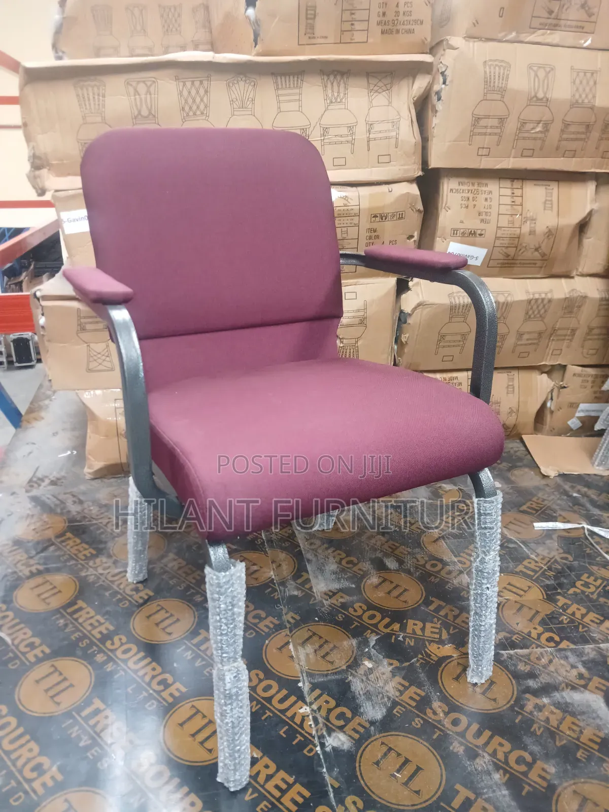 Maroon Fabric Conference Chair With Armrests