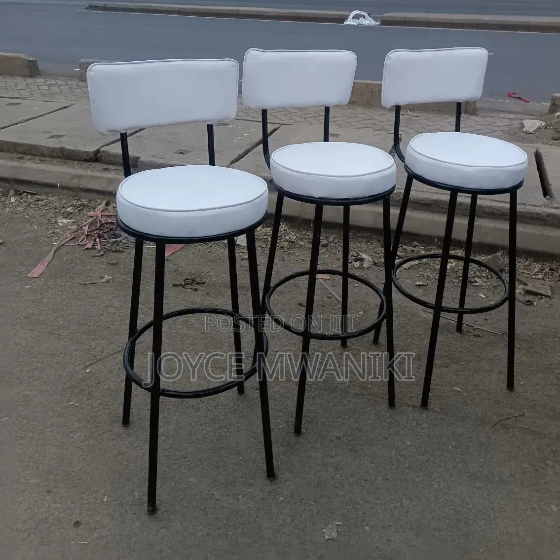 Black Framed White Counter Leather Stools 