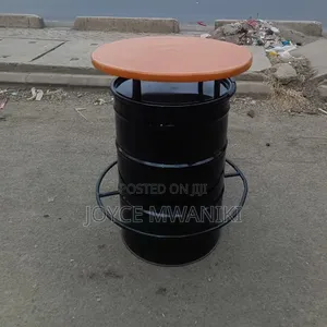 Custom Black Drum Table With, Light Brown Marble Top