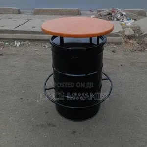 Custom Black Drum Table With, Light Brown Marble Top